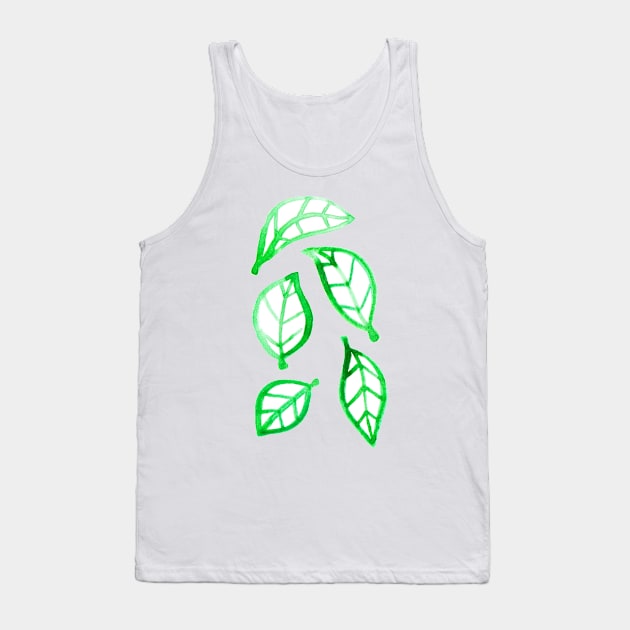 Simple Green Watercolor Leaves Tank Top by saradaboru